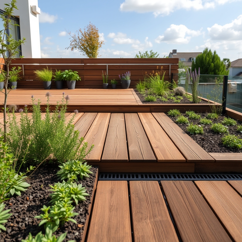 Drainage de la terrasse · Terrasse sur plots végétalisée : structure et drainage